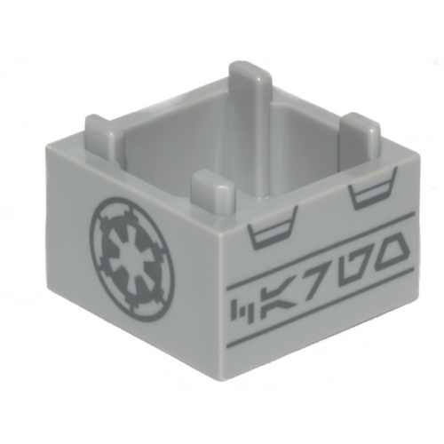 Деталь LEGO 2821pb01 Container, Box 2 x 2 x 1 - Top Opening with Raised Inner Bottom with Dark Bluish Gray SW Imperial Logo and Aurebesh Characters 'CARGO' Pattern