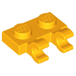 Plate, Modified 1 x 2 with 2 Open O Clips (Horizontal Grip) - Bright Light Orange