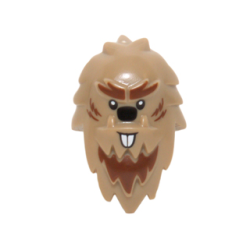 Minifigure, Head, Modified Yeti, Shaggy Hair with Reddish Brown Fur, Black Nose, and White Beaver Teeth Pattern Minifigure, Head, Modified Yeti, Shaggy Hair with Reddish Brown Fur, Black Nose, and White Beaver Teeth Pattern