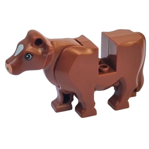 Деталь LEGO 64452pb01 Cow Body with Light Nougat Muzzle and White Spot on Head Pattern - Reddish Brown