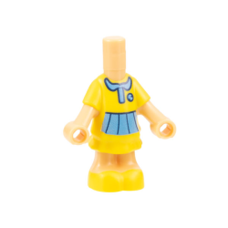 Micro Doll, Body with Molded Yellow Short Layered Dress and Shoes and Printed Medium Blue Collar, Badge, and Skirt Pattern