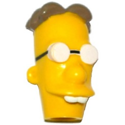 Minifigure, Head, Modified Simpsons Professor Frink with Glasses and Dark Tan Hair Pattern