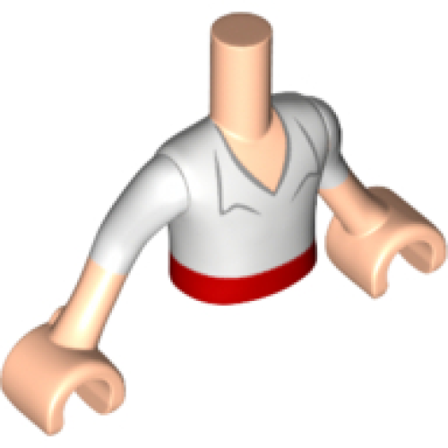 Деталь LEGO FTBpb005c01 Torso Mini Doll Boy White Shirt, Open Collar and Red Belt Pattern, Light Nougat Arms with Hands with White Sleeves