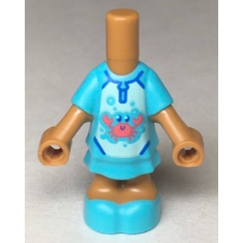 Деталь LEGO 69969pb12 Micro Doll, Body with Molded Medium Azure Short Layered Dress and Shoes and Printed Bubbles and Coral Crab on Light Aqua Panel Pattern