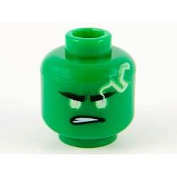 Minifigure, Head Yellowish Green Eyes and Spinjitzu Burst Electricity with Lopsided Frown Pattern (Lloyd)
