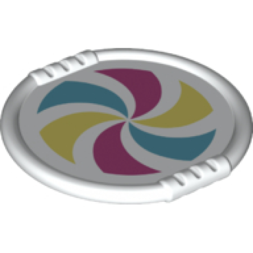 Деталь LEGO 27372pb10 Duplo Utensil Disk with Magenta, Bright Light Yellow, and Medium Azure Pinwheel Pattern