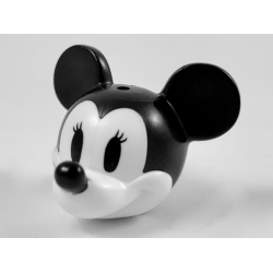 Minifigure, Head, Modified Mouse with Molded Black Top and Ears and Printed Nose and Eyes with Eyelashes Pattern (Vintage Minnie)