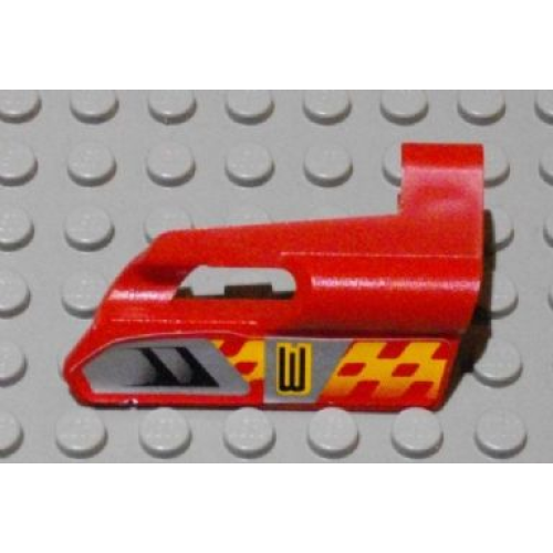 Деталь LEGO 47713pb03 Technic, Panel Fairing #25 Small Short, Small Hole, Side A with Number 3, Air Vents and Orange Checkered Racing Pattern (Sticker) - Set 8650