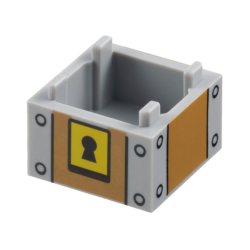 Container, Box 2 x 2 x 1 - Top Opening with Raised Inner Bottom with Medium Nougat Panels, Black Keyhole on Yellow Background, and Rivets Pattern (Super Mario Treasure Chest Block) Container, Box 2 x 2 x 1 - Top Opening with Raised Inner Bottom with Medium Nougat Panels, Black Keyhole on Yellow Background, and Rivets Pattern (Super Mario Treasure Chest Block)