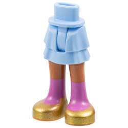 Mini Doll Hips and Skirt Layered with Molded Sienna Legs and Printed Gold Shoes with Dark Pink Socks Pattern - Thin Hinge