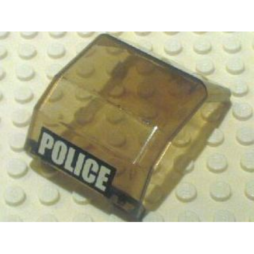 Деталь LEGO 2483pb04 Windscreen 4 x 4 x 4 1/3 Helicopter with White 'POLICE' on Black Background Pattern (Sticker) - Set 7899