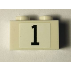 Brick 1 x 2 with Black '1' on White Background Serif Font Pattern (Sticker) - Set 40194