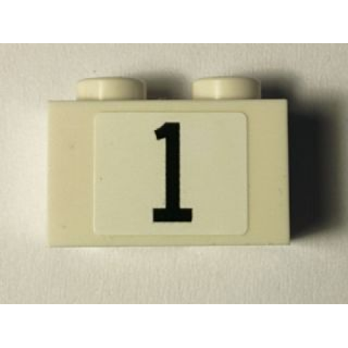 Деталь LEGO 3004pb125 Brick 1 x 2 with Black '1' on White Background Serif Font Pattern (Sticker) - Set 40194