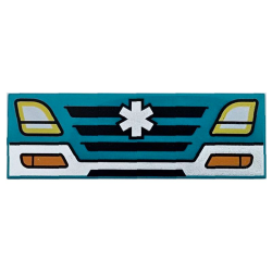 Tile 2 x 6 with White Bumper and EMT Star of Life, Black Grille, Yellow Headlights and Orange Blinkers Pattern