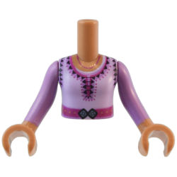 Torso Mini Doll Girl Lavender Top with Magenta Belt, Medium Blue Buckle and Dark Purple Triangles, Dots and Laces Pattern, Medium Nougat Arms and Hands with Medium Lavender Long Sleeves
