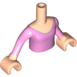 Torso Mini Doll Girl Bright Pink Scoop Neck Pattern, Light Nougat Arms with Hands with Bright Pink Sleeves