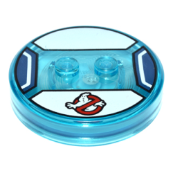 Dimensions Toy Tag 4 x 4 x 2/3 with 2 Studs and Trans-Light Blue Bottom with Ghostbusters Logo on White Background Pattern (Stay Puft Bibendum Chamallow)