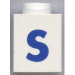 Brick 1 x 1 with Blue Capital Letter S Pattern (Bold Font) Brick 1 x 1 with Blue Capital Letter S Pattern (Bold Font)