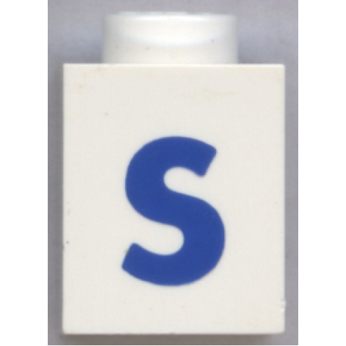 Деталь LEGO 3005ptSb Brick 1 x 1 with Blue Capital Letter S Pattern (Bold Font)