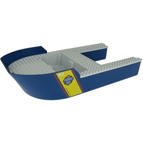 Деталь LEGO 18913c02pb01 Boat, Hull Giant Bow 40 x 20 x 7 with Light Bluish Gray Top with '66' and Hammerhead Shark Head Pattern on Both Sides (Stickers) - Set 60266