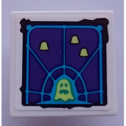 Road Sign 2 x 2 Square with Open O Clip with Dark Purple Screen with Dark Azure Grid, Yellowish Green Ghosts Pattern (Sticker) - Set 70423 Road Sign 2 x 2 Square with Open O Clip with Dark Purple Screen with Dark Azure Grid, Yellowish Green Ghosts Pattern (Sticker) - Set 70423