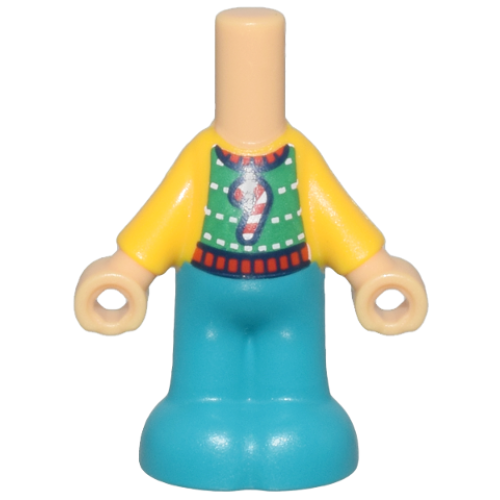 Деталь LEGO bb1357pb021 Micro Doll, Body with Molded Bright Light Orange Top and Dark Turquoise Pants and Printed Holiday Sweater with Red and White Candy Cane Pattern