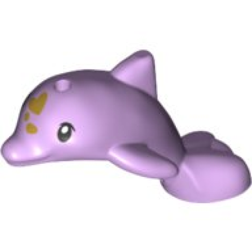 Деталь LEGO 49579pb02 Dolphin, Friends Style, Baby Jumping with Black Eyes, Upper Eyelids, Gold Spots Pattern - Lavender