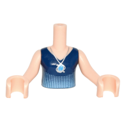 Torso Mini Doll Girl Dark Blue Top with Light Blue Gradient and Silver Necklace Pattern, Light Nougat Arms with Hands