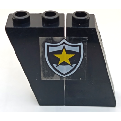 Stickered Assembly 4 x 1 x 3 with Police Yellow Star Badge Pattern Model Right Side (Sticker) - Set 6483 - Slope 75 2 x 1 x 3 - Open Stud, 1 Slope, Inverted 75 2 x 1 x 3