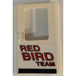 Door 1 x 4 x 5 Train Right, Thin Support at Bottom with Red 'RED BIRD TEAM', Black Stripe Pattern (Sticker) - Set 5591 Door 1 x 4 x 5 Train Right, Thin Support at Bottom with Red 'RED BIRD TEAM', Black Stripe Pattern (Sticker) - Set 5591