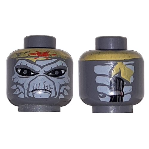 Деталь LEGO 3626pb0387 Minifigure, Head Alien SW Weequay with Light Bluish Gray Face, Large Black Eyes, Yellow Bandana with Red Star, Frown, Ponytail with Band on Back Pattern