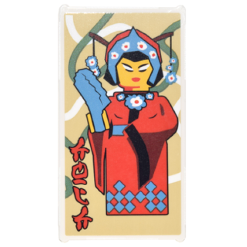 Деталь LEGO 57895pb046 Glass for Window 1 x 4 x 6 with Woman in Red Kimono with Blue Headress with Flowers and Red Ninjago Logogram 'CHIC' Pattern (Sticker) - Set 70620