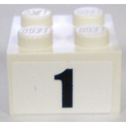 Brick 2 x 2 with Black Number 1 Narrow Bold Font Pattern (Sticker) - Sets 8896 / 8898