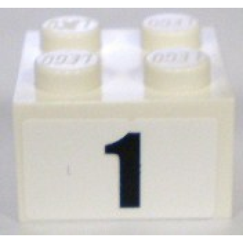 Деталь LEGO 3003pb029 Brick 2 x 2 with Black Number 1 Narrow Bold Font Pattern (Sticker) - Sets 8896 / 8898