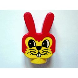 Duplo Figure Head Animal 2 x 2 Base Bunny / Rabbit with Fixed Red Ears and Hair with Large Face with Whiskers Pattern Duplo Figure Head Animal 2 x 2 Base Bunny / Rabbit with Fixed Red Ears and Hair with Large Face with Whiskers Pattern
