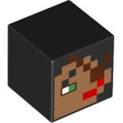 Minifigure, Head, Modified Cube with Pixelated Medium Nougat Face, Red Lips, Green Eye, Reddish Brown Eye Patch Pattern (Minecraft Buccaneer)