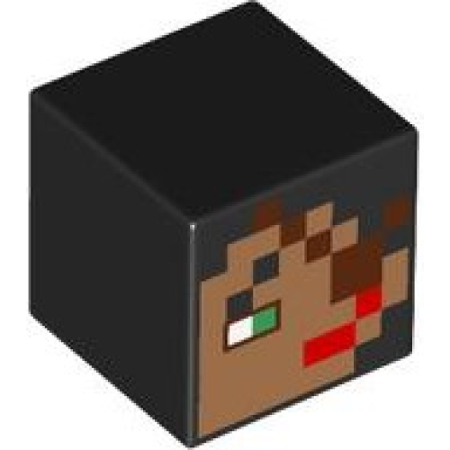Деталь LEGO 19729pb083 Minifigure, Head, Modified Cube with Pixelated Medium Nougat Face, Red Lips, Green Eye, Reddish Brown Eye Patch Pattern (Minecraft Buccaneer)