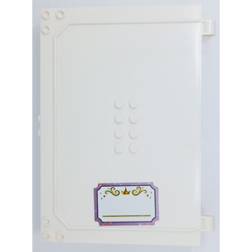 Деталь LEGO 65196pb10 Container, Book Cover Half, 16 x 12 x 2 2/3 (Storybook Adventures) with Name Label with Gold Crown, Sparkles and Filigree on White Background Pattern (Sticker) - Set 43193