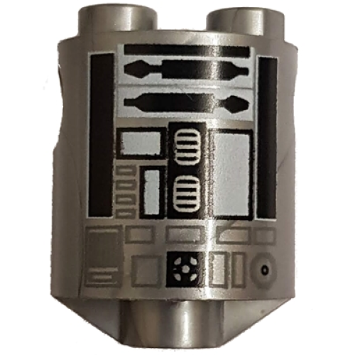 Деталь LEGO 30361cpb013 Brick, Round 2 x 2 x 2 Robot Body with Bottom Axle Holder (x Shape / + Orientation) with Black and White Pattern (SW R2-Q2)