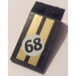 Slope 18 4 x 2 with Gold Stripes and Black '68' in White Circle Pattern (Sticker) - Set 75884