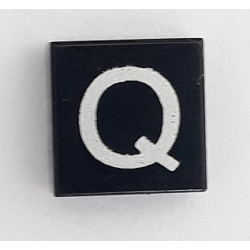 Tile 1 x 1 with Silver Capital Letter Q Pattern - Smaller Font and Rectangular Line