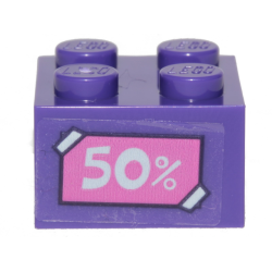 Brick 2 x 2 with White '50%' on Dark Pink Label Pattern (Sticker) - Set 41409 Brick 2 x 2 with White '50%' on Dark Pink Label Pattern (Sticker) - Set 41409