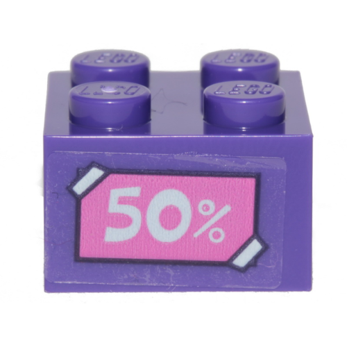 Деталь LEGO 3003pb112 Brick 2 x 2 with White '50%' on Dark Pink Label Pattern (Sticker) - Set 41409