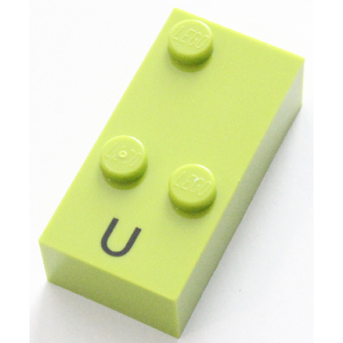 Деталь LEGO 60238pb01 Brick, Braille 2 x 4 with 3 Studs with Black Capital Letter U Pattern (dots-136 ⠥)