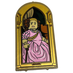 Glass for Door Frame 1 x 6 x 7 Arched with Notches and Rounded Pillars with Female Minifigure in Bright Pink Dress with Wand (HP The Fat Lady) in Gold Archway Pattern (Sticker) - Set 40577
