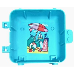 Container, Box 3 x 8 x 6 2/3 Half Back with Coral, Bright Pink and White Beach Umbrella, Dark Turquoise Ocean, Bright Light Yellow Sand, Surf Boards, Hot Air Balloon, Boat, Palm Trees, Seashells, Ball, and Crab Pattern (Sticker) - Set 41411 Container, Box 3 x 8 x 6 2/3 Half Back with Coral, Bright Pink and White Beach Umbrella, Dark Turquoise Ocean, Bright Light Yellow Sand, Surf Boards, Hot Air Balloon, Boat, Palm Trees, Seashells, Ball, and Crab Pattern (Sticker) - Set 41411
