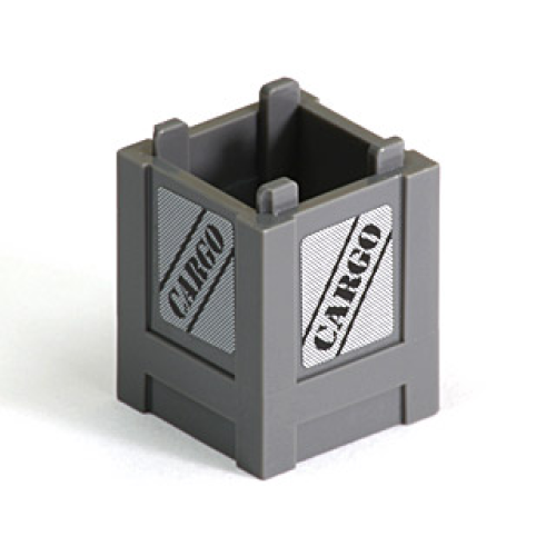 Деталь LEGO 61780pb002 Container, Box 2 x 2 x 2 - Top Opening with Black 'CARGO' Pattern on All Sides (Stickers) - Set 7733