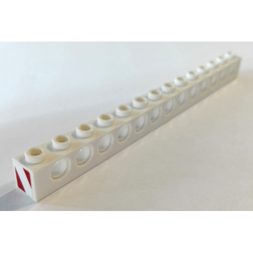 Деталь LEGO 32018pb01 Technic, Brick 1 x 14 with Holes with Red and White Danger Stripes Pattern on Both Ends (Stickers) - Set 8289