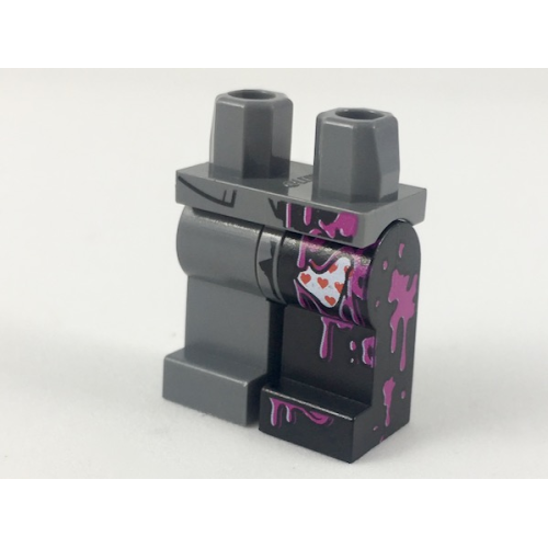 Деталь LEGO 970d42pb01 Hips and 1 Black Left Leg, 1 Dark Bluish Gray Right Leg with Magenta Splotches and White Boxers with Red Hearts Showing Through Tear Pattern