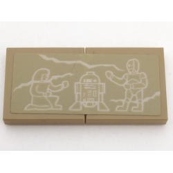 Stickered Assembly 4 x 2 with Tan Cracks, Ancient Egyptian, R2-D2, and C-3PO Hieroglyphs Pattern (Sticker) - Set 7621 - 2 Tile 2 x 2